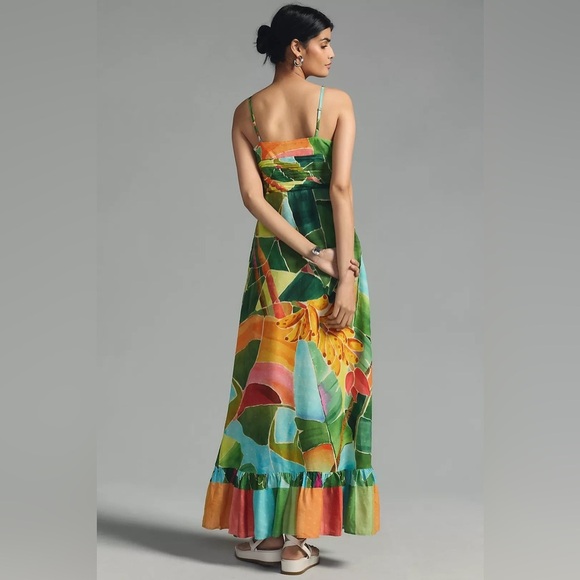 New! Farm Rio x Anthropologie Printed Tie-Front Ruffle Maxi Dress 🌴☀️ Small - Picture 5 of 15